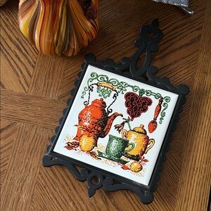 Vintage Ceramic Trivet with Teapot Design